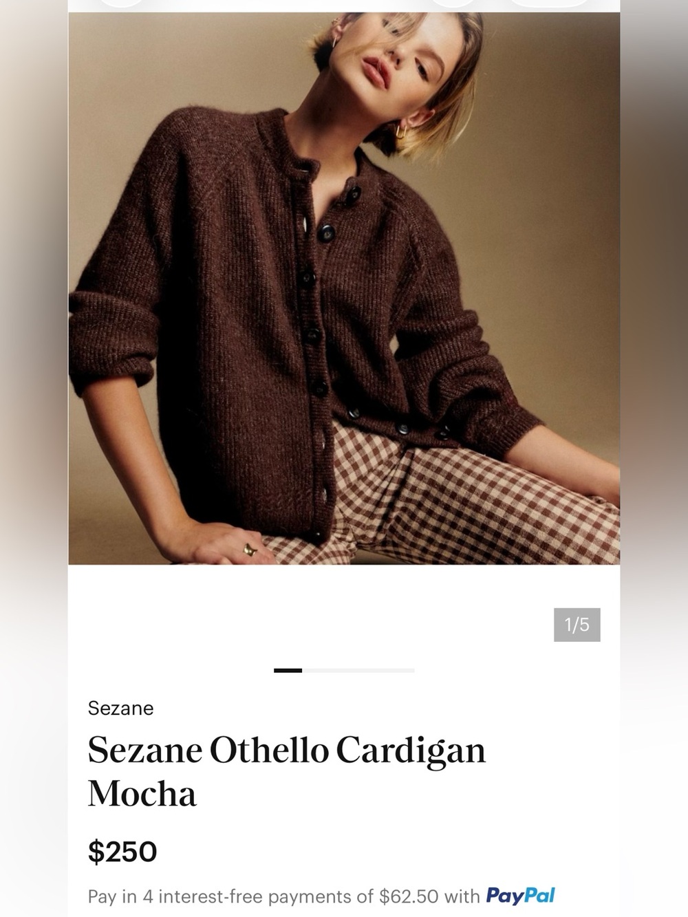 Sezane Othello Cardigan in Mocha XS